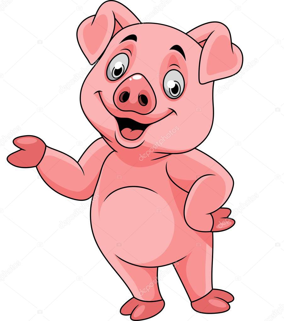 Cartoon happy pig presenting