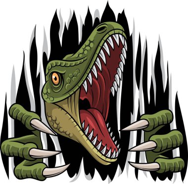 Cartoon raptor mascot ripping clipart