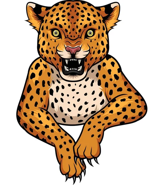 Cartoon Leopard Maskottchen Auf Weißem Hintergrund — Stockvektor