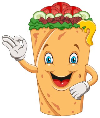 Karikatür burrito veya kebap ok işareti veren