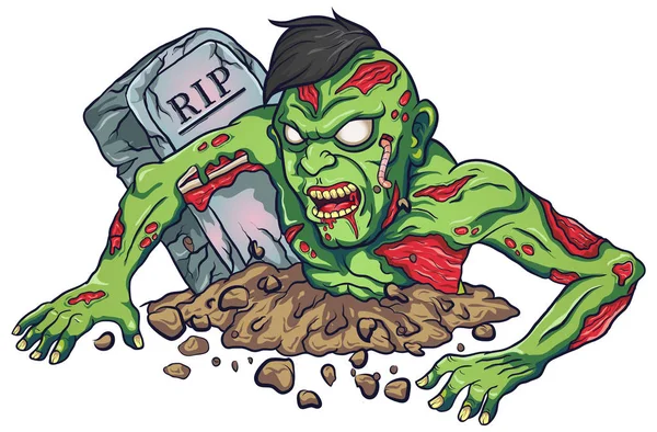 Cartoon Mascotte Zombie Disegno Terribile — Vettoriale Stock