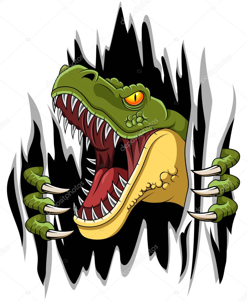 Cartoon t-rex mascot ripping illustration vector