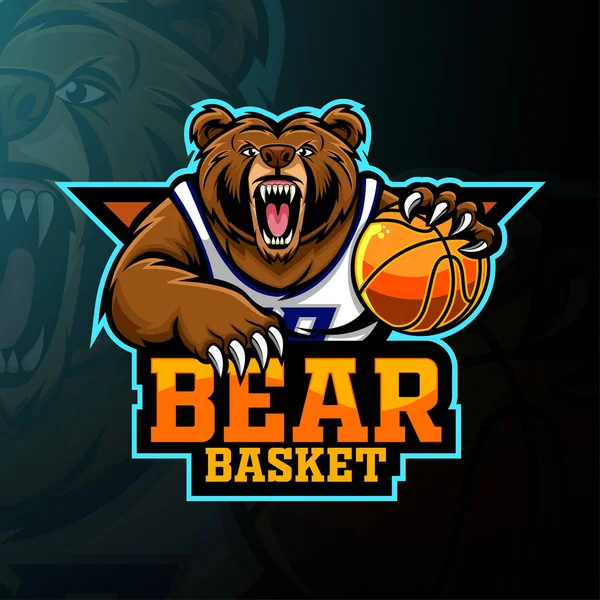 Oso Jugador Baloncesto Mascota Logo Diseño — Archivo Imágenes Vectoriales