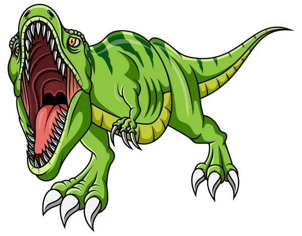 Κινούμενα Σχέδια Θυμωμένος Πράσινο Δεινόσαυρος Βρυχάται — Διανυσματικό Αρχείο