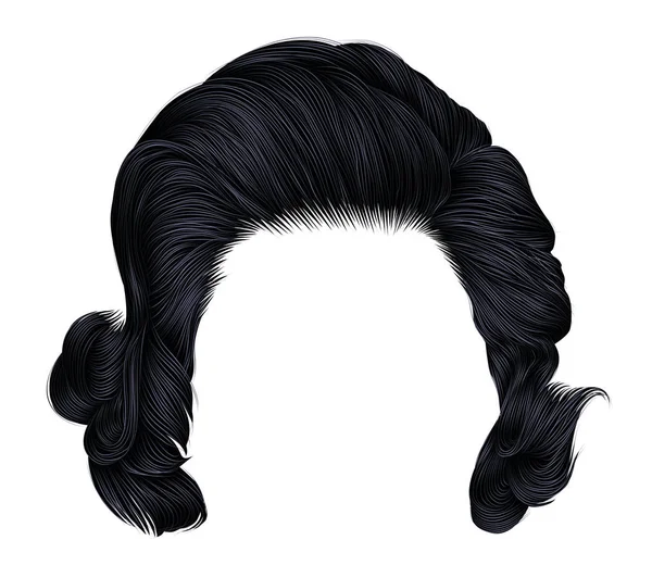 Модная Женщина Кудрявые Волосы Черный Брюнетка Цвет Средней Длины Стиль — стоковый вектор