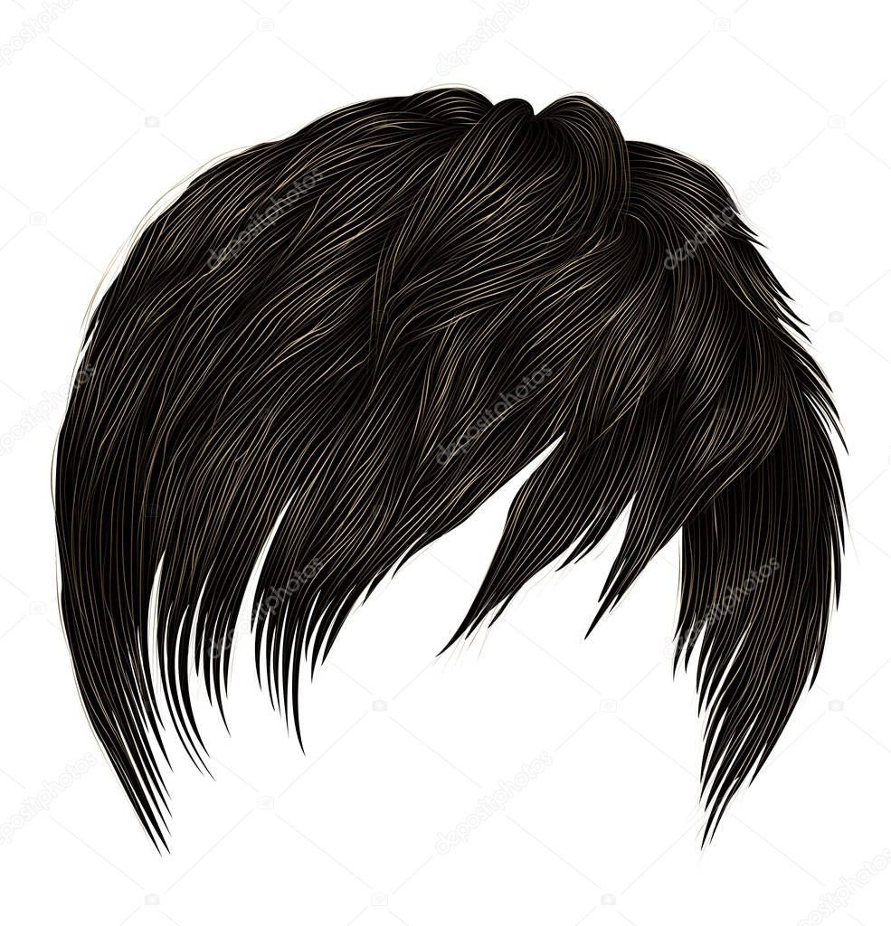 trendy  woman short  hairs  with fringe  . dark  brown   color .