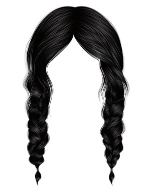 trendy women hairs brunette black colour .two plaits . clipart