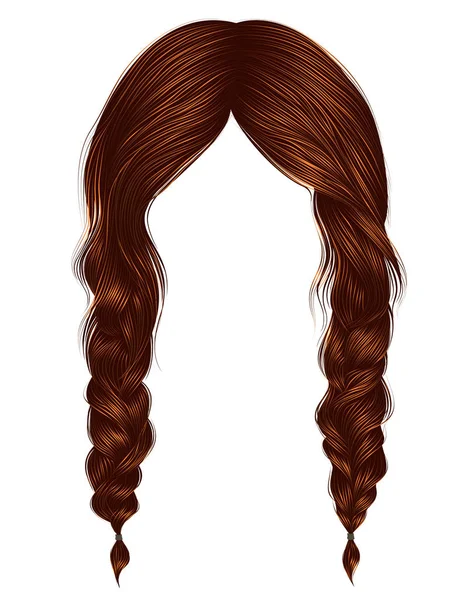 Pelos Moda Las Mujeres Color Rojo Two Trenzas — Vector de stock