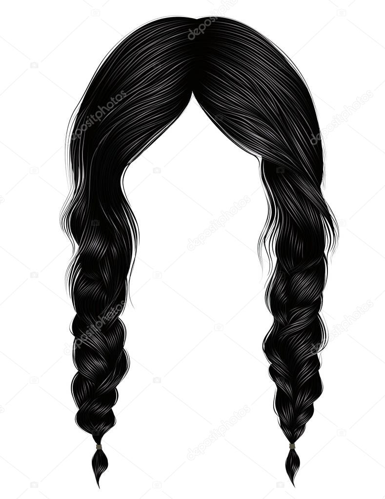 trendy women hairs brunette black colour .two plaits .