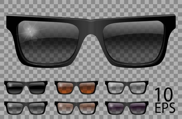 メガネを設定します。.トラペゾイド形状.透明な異なる色黒b — ストックベクタ