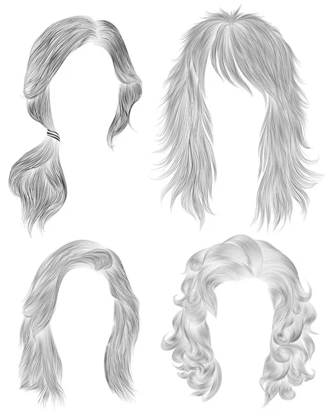 Impostare i capelli lunghi donna. disegno a matita nera schizzo. donne fas — Vettoriale Stock