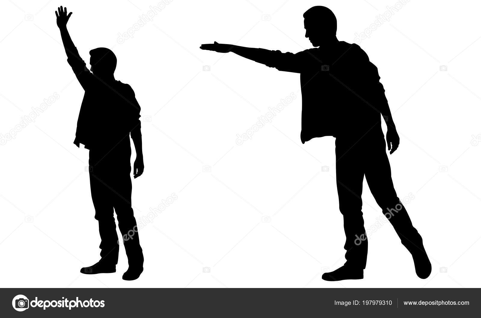 Silhouettes People Calling Taxi Isolated White Vector Image By C Laschi Vector Stock