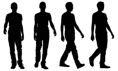 İnsanlar üzerinde beyaz izole yürüme siluetleri 