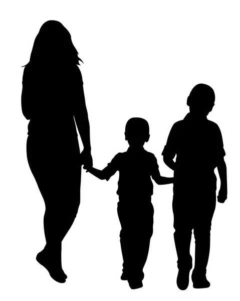 Mother Children Silhouettes Isolated White — Stock Vector