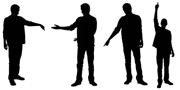 Ensemble Silhouettes Personnes Pointant Avec Les Doigts Isolés Sur Blanc — Image vectorielle