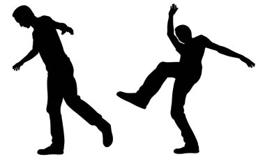 Düşen insan siluetleri üzerinde beyaz izole