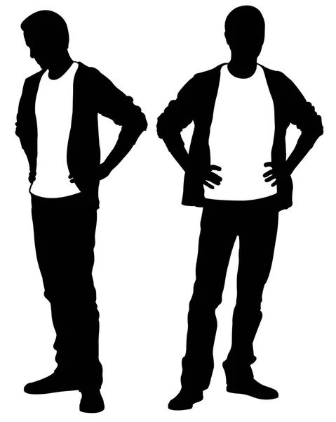 Silhouettes Personnes Tenant Main Sur Les Hanches Isolées Sur Blanc — Image vectorielle