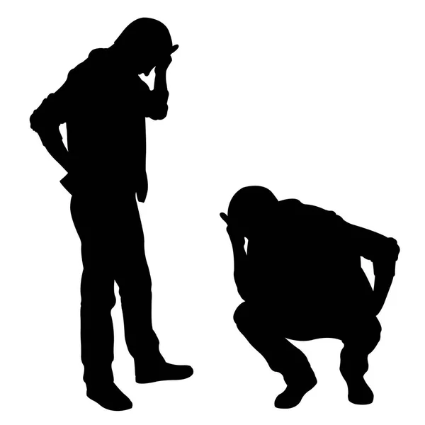 Silhouettes Hommes Tristes Isolés Sur Blanc — Image vectorielle