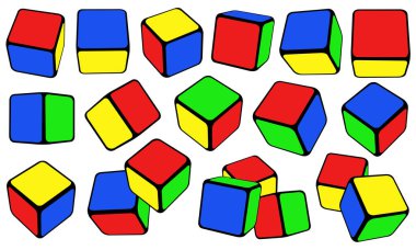     Farklı renkli küpleri beyaz izole kümesi 