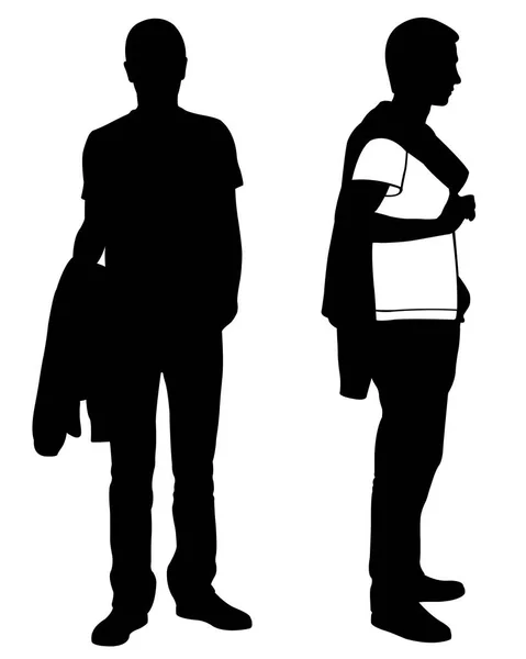 Silhouettes Hommes Avec Veste Épaule Main Isolées Sur Blanc — Image vectorielle