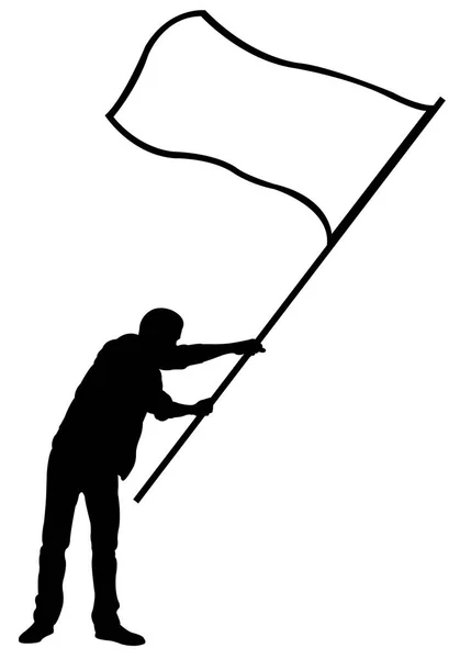 Silueta Hombre Ondeando Bandera Aislada Blanco — Vector de stock