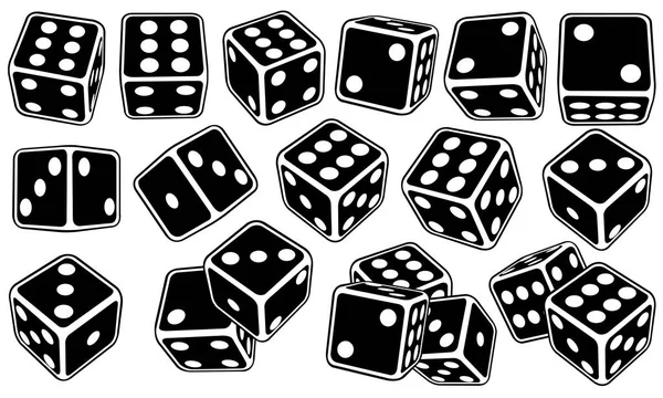 Set Different Black Dice Isolated White — Stock Vector