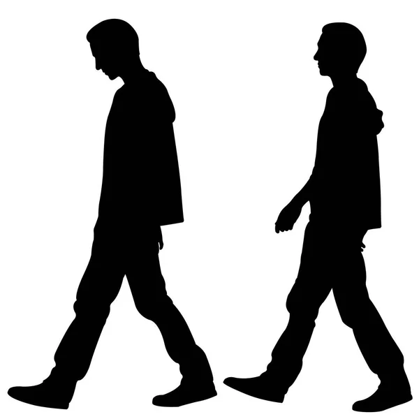 Silhouettes Men Walking Isolated White — Stock Vector