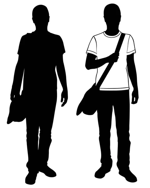 Silhouetten Von Männern Mit Tasche Auf Der Schulter Isoliert Auf — Stockvektor