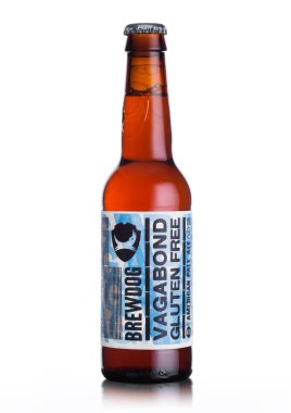 Londra, İngiltere - 01 Haziran 2018: Vagabond şişe Gluten ücretsiz Amerikan soluk ale bira, beyaz arka plan üzerinde Brewdog brewery.