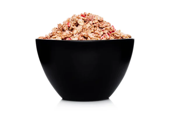 Ciotola Nera Con Cereali Biologici Naturali Granola Con Frutta Estiva — Foto Stock