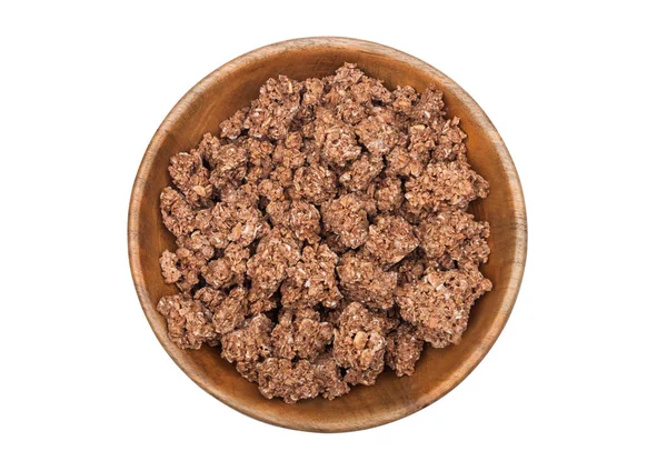 Ciotola Legno Bambù Con Fiocchi Cioccolato Biologico Naturale Cereali Granola — Foto Stock