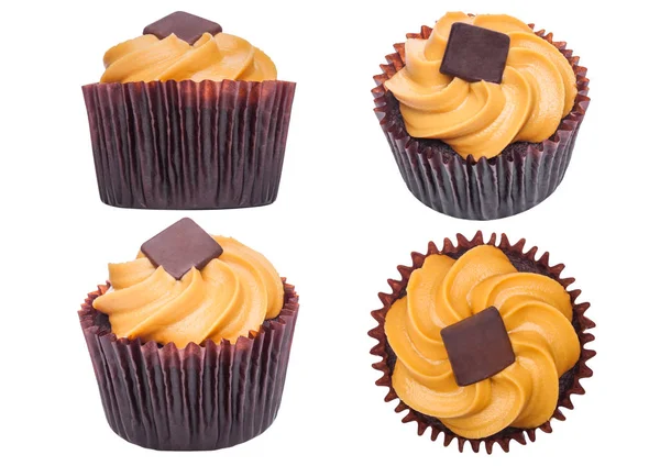 Fresh Cupcake Muffins Caramel Toffee White Background — Stock Photo, Image