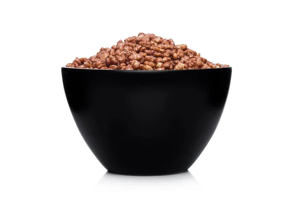Black Bowl Natural Organic Granola Cereal Chocolate Flakes White — Stock Photo, Image