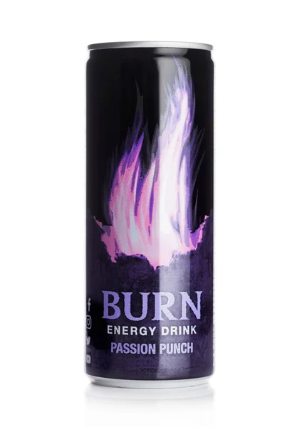 London June 2018 Can Burn Energy Drink Original White Background — Stock Photo, Image