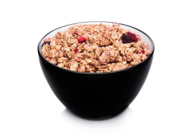 Siyah doğal organik granola tahıl ile kase