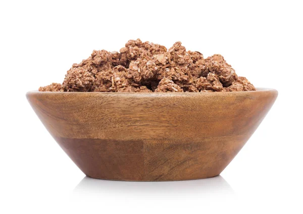 Ciotola Legno Bambù Con Fiocchi Cioccolato Biologico Naturale Granola Cereali — Foto Stock