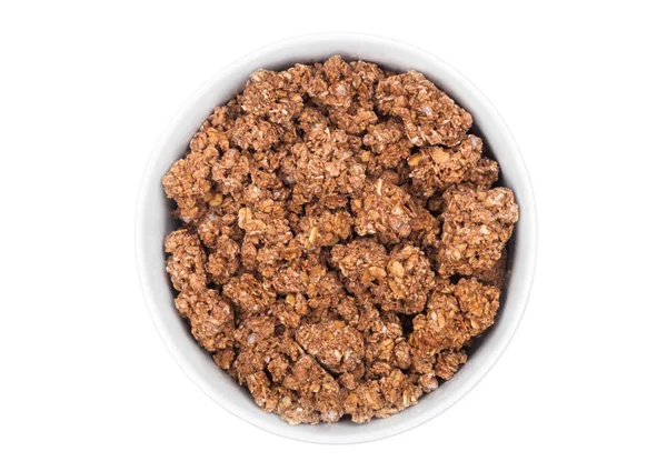 Ciotola Bianca Con Granola Cioccolato Biologico Naturale Cereali White Top — Foto Stock