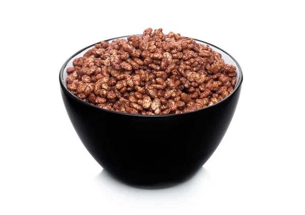 Ciotola Nera Con Fiocchi Cioccolato Naturale Biologico Cereali Granola Bianco — Foto Stock