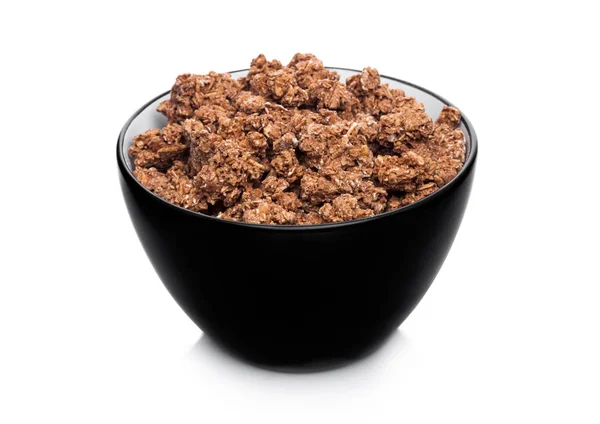 Ciotola Nera Con Cereali Naturali Granola Cioccolato Biologico Bianco — Foto Stock
