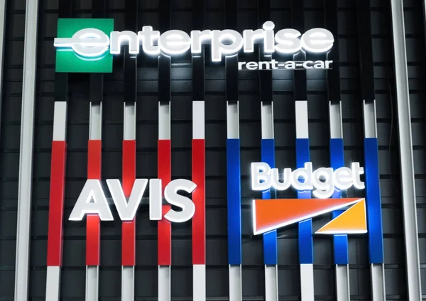 Amsterdam Netherlands July 2018 Avis Enterprice Budget Rental Car Billboard — Stock Photo, Image