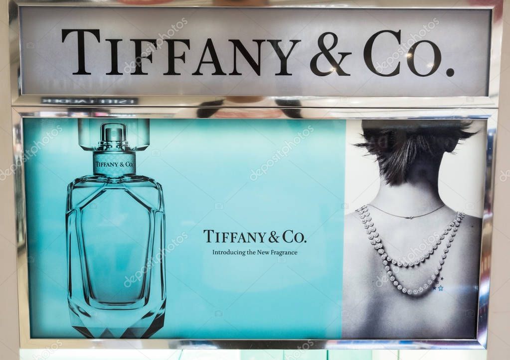AMSTERDAM, NETHERLANDS - JULY 18, 2018: Tiffany & Co perfume fragrance in duty free shop airport.