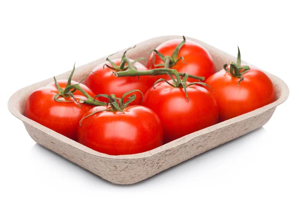 Tray Fresh Raw Organic Tomatoes White Background — Stock Photo, Image