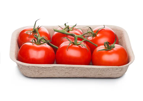 Tray Fresh Raw Organic Tomatoes White Background — Stock Photo, Image