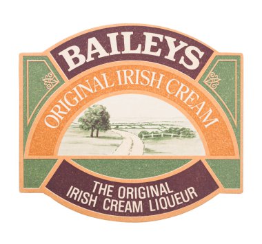 Londra, İngiltere - 22 Ağustos 2018: beyaz zemin üzerine izole Baileys İrlanda Krem orijinal kağıt mat coaster.