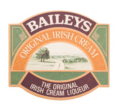Londra, İngiltere - 22 Ağustos 2018: beyaz zemin üzerine izole Baileys İrlanda Krem orijinal kağıt mat coaster.