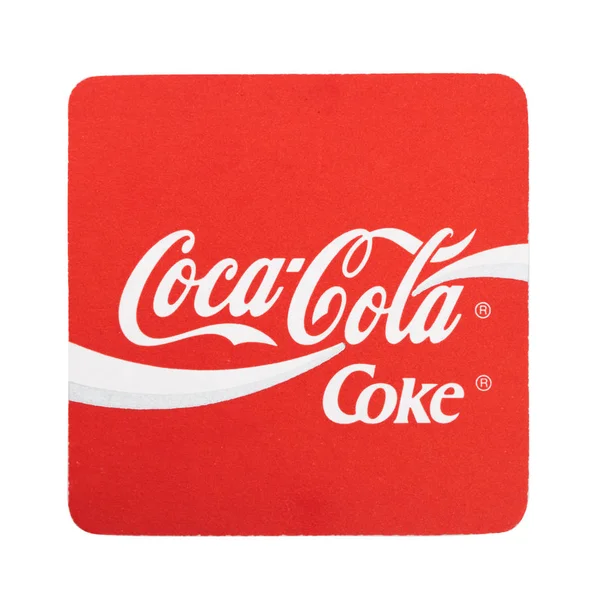 London Storbritannien Augusti 2018 Coca Cola Läsk Papper Coaster Vit — Stockfoto