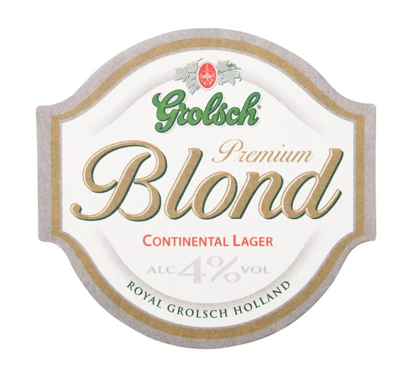 London August 2018 Grolsch Blond Bere Beermat Coaster Izolat Fundal — Fotografie, imagine de stoc