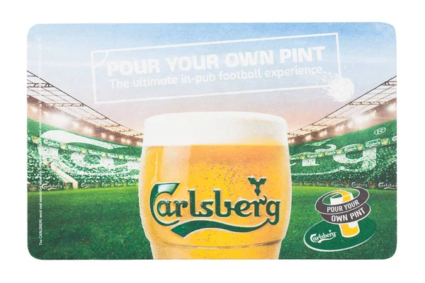 London August 2018 Carlsberg Paper Beer Beermat Coaster Isolated White — Stock Photo, Image