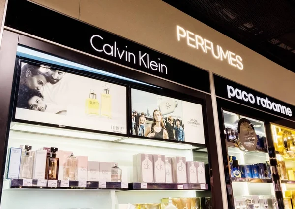 London August 2018 Calvin Klein Paco Rabanne Perfume Cosmetic Makeup — Stock Photo, Image