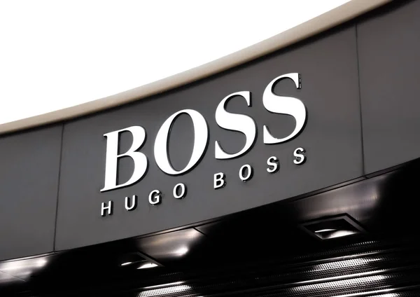 London August 2018 Hugo Boss Logo Display Luxury Fashion Store — Stock Photo, Image